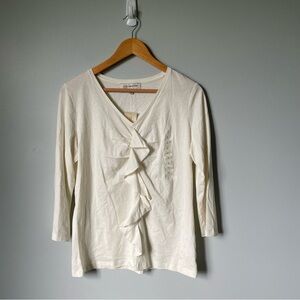 Jones New York Elegant Cream Ruffle Women's Top Size Large